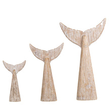 Load image into Gallery viewer, Coastal Weathered Wood Whale Tail Table Decor, Set of 3