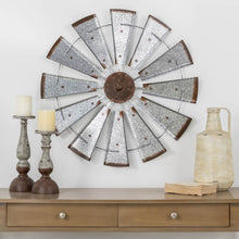 Load image into Gallery viewer, 28.50"D Farmhouse Metal Galvanized Wind Spinner Wall Décor