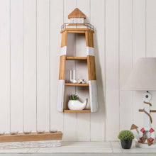 Load image into Gallery viewer, 31.25"H 3-Tier Coastal Wood/Metal Light House Wall Shelf