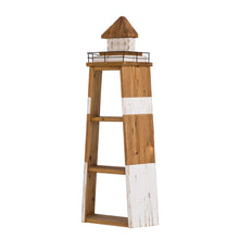 Load image into Gallery viewer, 31.25"H 3-Tier Coastal Wood/Metal Light House Wall Shelf