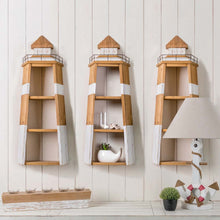Load image into Gallery viewer, 31.25"H 3-Tier Coastal Wood/Metal Light House Wall Shelf