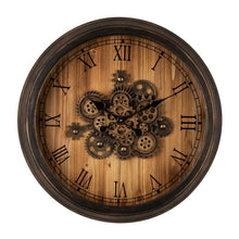 Load image into Gallery viewer, 27.76"D Vintage Industrial Oversized Wooden/Metal Wall Clock with Moving Gears