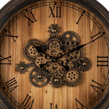 Load image into Gallery viewer, 27.76"D Vintage Industrial Oversized Wooden/Metal Wall Clock with Moving Gears