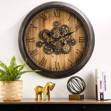 Load image into Gallery viewer, 27.76"D Vintage Industrial Oversized Wooden/Metal Wall Clock with Moving Gears