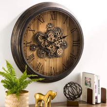 Load image into Gallery viewer, 27.76"D Vintage Industrial Oversized Wooden/Metal Wall Clock with Moving Gears