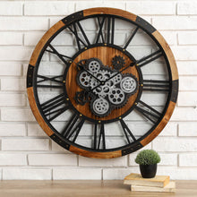 Load image into Gallery viewer, 26.77"D Industrial Wooden/Metal Round Gear Wall Clock with Tempered Glass