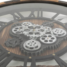 Load image into Gallery viewer, 26.77"D Industrial Wooden/Metal Round Gear Wall Clock with Tempered Glass