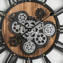 Load image into Gallery viewer, 26.77"D Industrial Wooden/Metal Round Gear Wall Clock with Tempered Glass