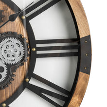 Load image into Gallery viewer, 26.77"D Industrial Wooden/Metal Round Gear Wall Clock with Tempered Glass