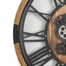 Load image into Gallery viewer, 26.77"D Industrial Wooden/Metal Round Gear Wall Clock with Tempered Glass