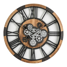 Load image into Gallery viewer, 26.77"D Industrial Wooden/Metal Round Gear Wall Clock with Tempered Glass