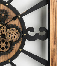 Load image into Gallery viewer, 27.17"H Industrial Wooden/Metal Square Gear Wall Clock with Tempered Glass