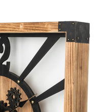 Load image into Gallery viewer, 27.17"H Industrial Wooden/Metal Square Gear Wall Clock with Tempered Glass