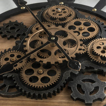 Load image into Gallery viewer, 27.17"H Industrial Wooden/Metal Square Gear Wall Clock with Tempered Glass