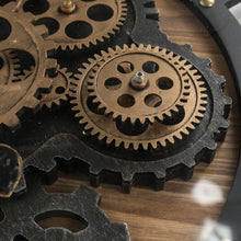 Load image into Gallery viewer, 27.17"H Industrial Wooden/Metal Square Gear Wall Clock with Tempered Glass