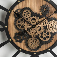 Load image into Gallery viewer, 27.17"H Industrial Wooden/Metal Square Gear Wall Clock with Tempered Glass