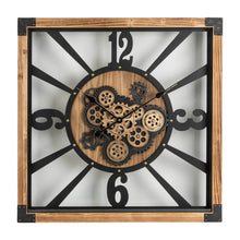 Load image into Gallery viewer, 27.17"H Industrial Wooden/Metal Square Gear Wall Clock with Tempered Glass