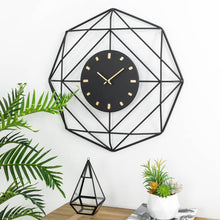 Load image into Gallery viewer, 24.02"D Modern Metal Black & Golden Octagon Design Wall Clock