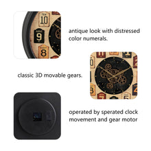 Load image into Gallery viewer, 27.50"D Oversized Vintage Round Gear Clock With Tempered Glass