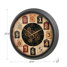 Load image into Gallery viewer, 27.50"D Oversized Vintage Round Gear Clock With Tempered Glass