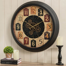 Load image into Gallery viewer, 27.50"D Oversized Vintage Round Gear Clock With Tempered Glass