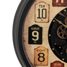 Load image into Gallery viewer, 27.50"D Oversized Vintage Round Gear Clock With Tempered Glass