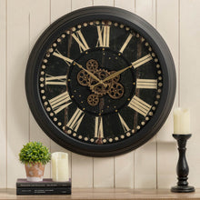 Load image into Gallery viewer, 27.50"D Oversized Vintage Round Black Gear Clock With Tempered Glass
