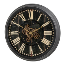 Load image into Gallery viewer, 27.50"D Oversized Vintage Round Black Gear Clock With Tempered Glass
