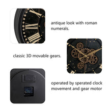 Load image into Gallery viewer, 27.50"D Oversized Vintage Round Black Gear Clock With Tempered Glass
