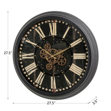 Load image into Gallery viewer, 27.50"D Oversized Vintage Round Black Gear Clock With Tempered Glass