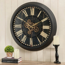 Load image into Gallery viewer, 27.50"D Oversized Vintage Round Black Gear Clock With Tempered Glass