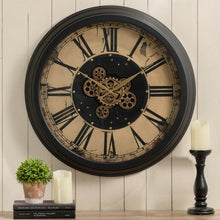 Load image into Gallery viewer, 27.50"D Oversized Vintage Round Gear Clock With Tempered Glass