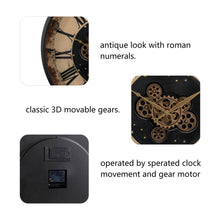 Load image into Gallery viewer, 27.50"D Oversized Vintage Round Gear Clock With Tempered Glass