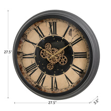 Load image into Gallery viewer, 27.50"D Oversized Vintage Round Gear Clock With Tempered Glass