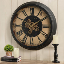 Load image into Gallery viewer, 27.50"D Oversized Vintage Round Gear Clock With Tempered Glass