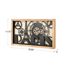 Load image into Gallery viewer, 30.00"L Industrial Metal/Wood Eiffel Tower Silhouette Gear Wall Clock (without glass)