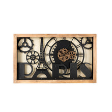 Load image into Gallery viewer, 30.00"L Industrial Metal/Wood Eiffel Tower Silhouette Gear Wall Clock (without glass)