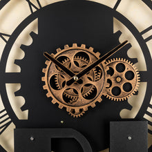Load image into Gallery viewer, 30.00"L Industrial Metal/Wood Eiffel Tower Silhouette Gear Wall Clock (without glass)