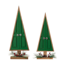 Load image into Gallery viewer, Wooden Christmas Table Tree Décor with Floral Decorations, Set of 2