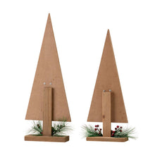 Load image into Gallery viewer, Wooden Christmas Table Tree Décor with Floral Decorations, Set of 2