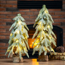 Load image into Gallery viewer, Lighted Frosted Artificial Table Tree, Set of 2