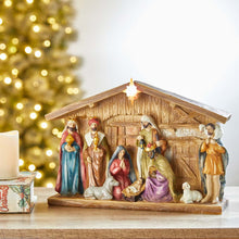 Load image into Gallery viewer, 12.5"L Lighted Resin Nativity Set