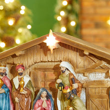 Load image into Gallery viewer, 12.5"L Lighted Resin Nativity Set