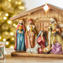 Load image into Gallery viewer, 12.5"L Lighted Resin Nativity Set