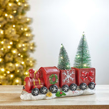 Load image into Gallery viewer, 12"L Resin Train Table Décor with Lighted Decorated Trees
