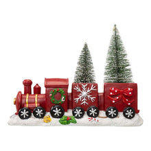 Load image into Gallery viewer, 12"L Resin Train Table Décor with Lighted Decorated Trees