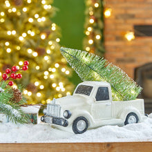 Load image into Gallery viewer, 11"L White Pickup Truck Table Decor with Lighted Decorated trees