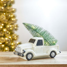 Load image into Gallery viewer, 11"L White Pickup Truck Table Decor with Lighted Decorated trees