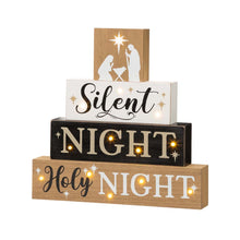 Load image into Gallery viewer, 12"H Lighted Wooden Nativity Block Word Sign Decor