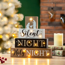Load image into Gallery viewer, 12"H Lighted Wooden Nativity Block Word Sign Decor